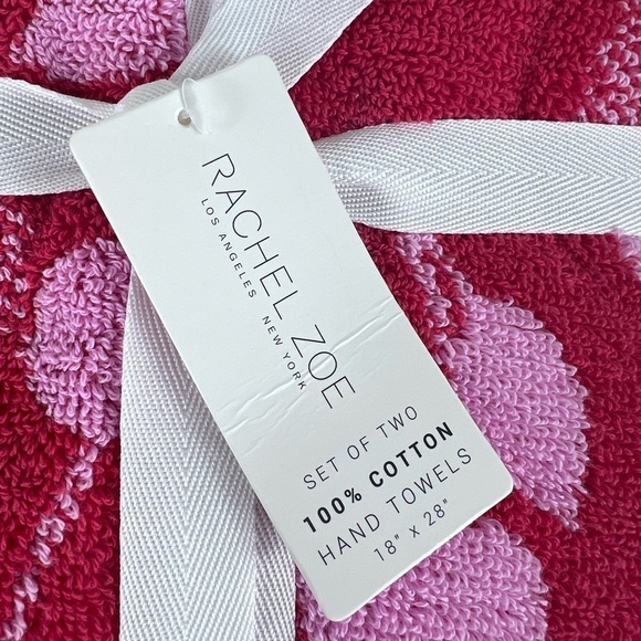 Rachel Zoe Red & Pink Cherry Hand Towels Set of 2 100% Cotton NEW - Picture 3 of 9